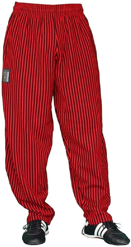 Hose, lang, schwarz rot dünn gestreift